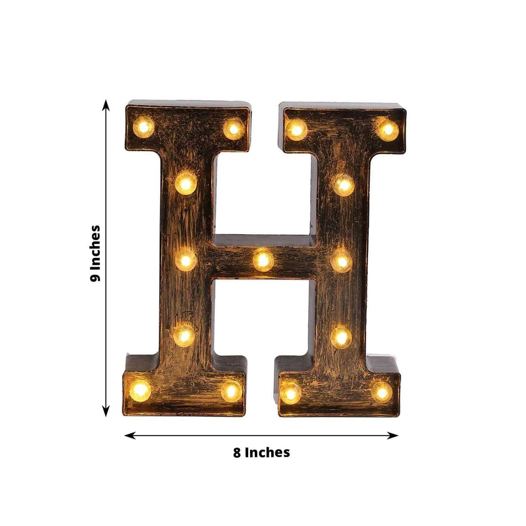 LED Marquee Letter "H" Industrial Style Antique Black - Light - Up Alphabet Sign for Weddings & Displays 9" - Bell Racket Store