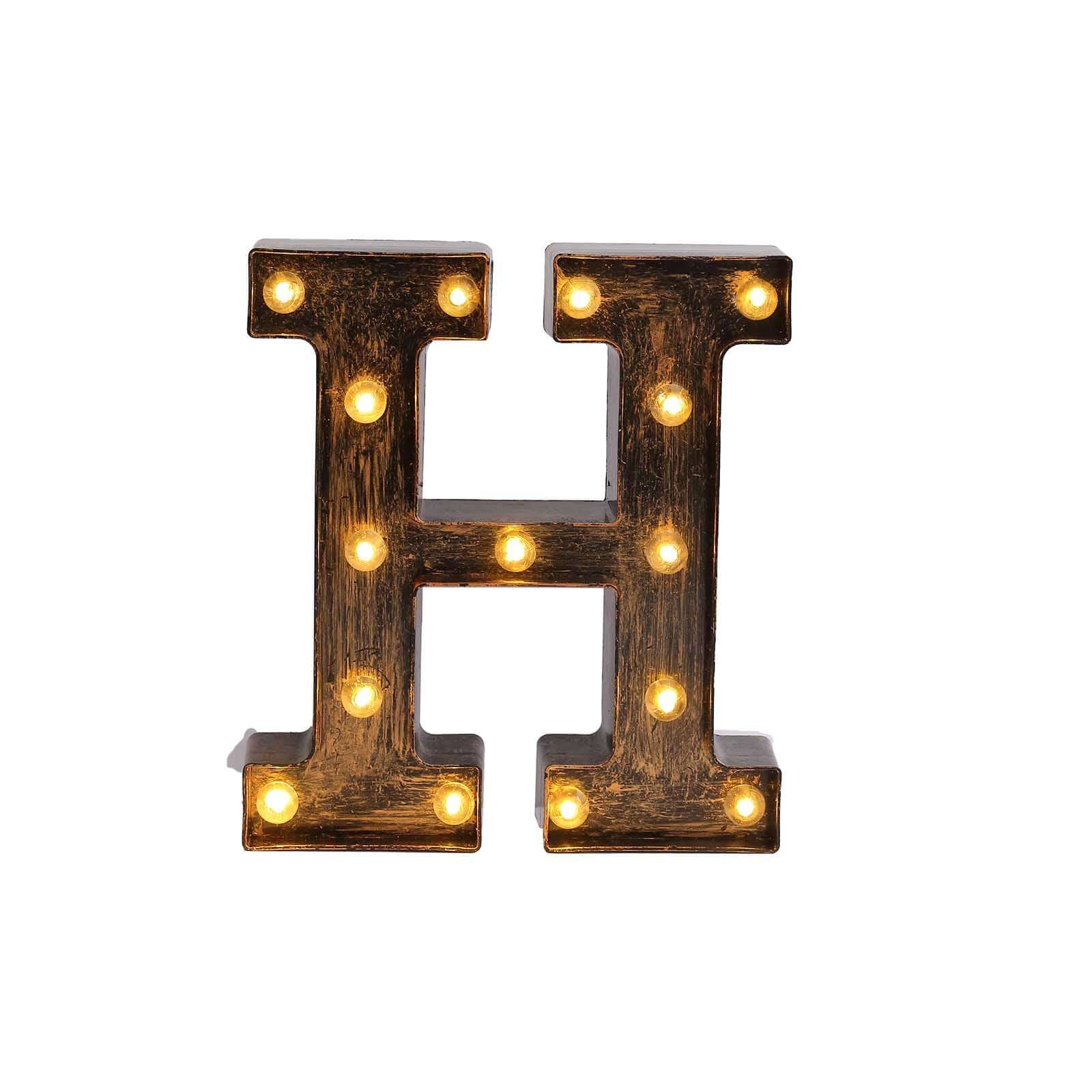 LED Marquee Letter "H" Industrial Style Antique Black - Light - Up Alphabet Sign for Weddings & Displays 9" - Bell Racket Store