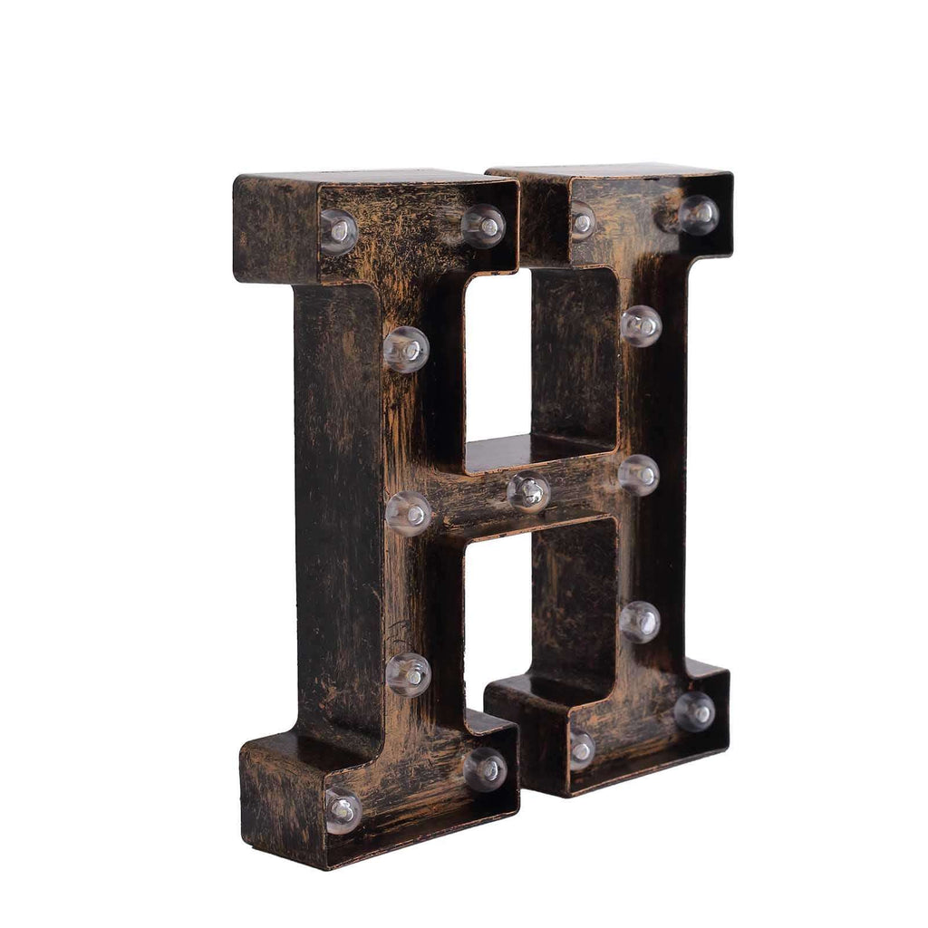 LED Marquee Letter "H" Industrial Style Antique Black - Light - Up Alphabet Sign for Weddings & Displays 9" - Bell Racket Store
