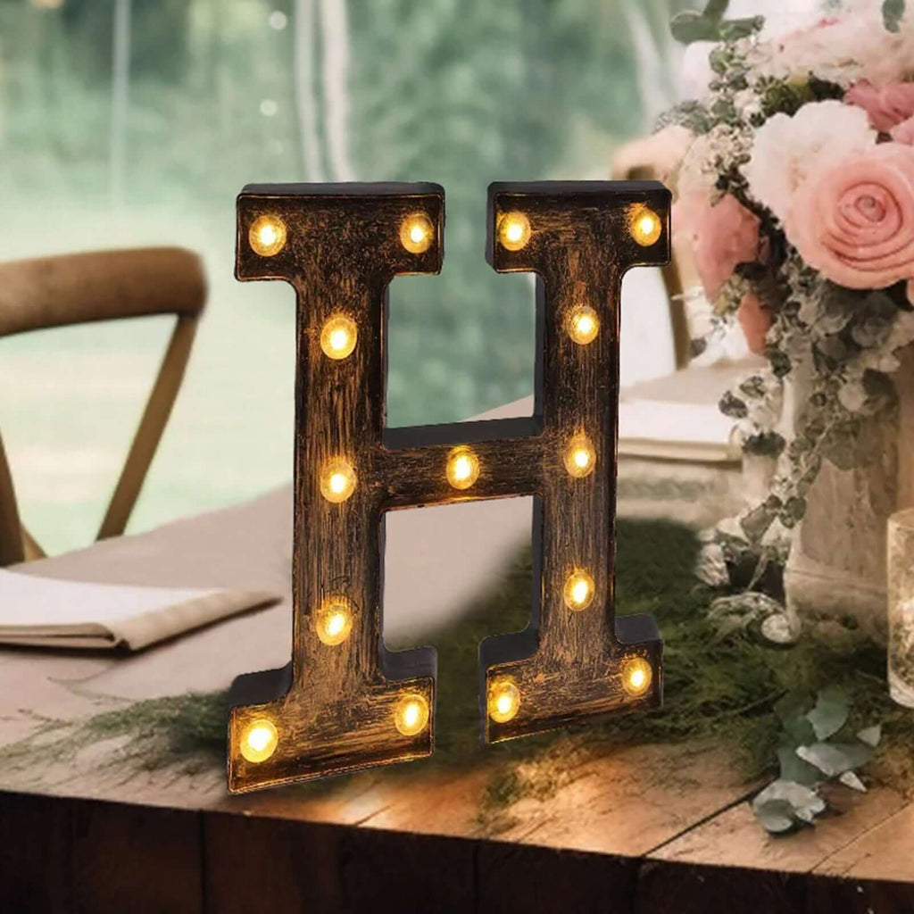 LED Marquee Letter "H" Industrial Style Antique Black - Light - Up Alphabet Sign for Weddings & Displays 9" - Bell Racket Store