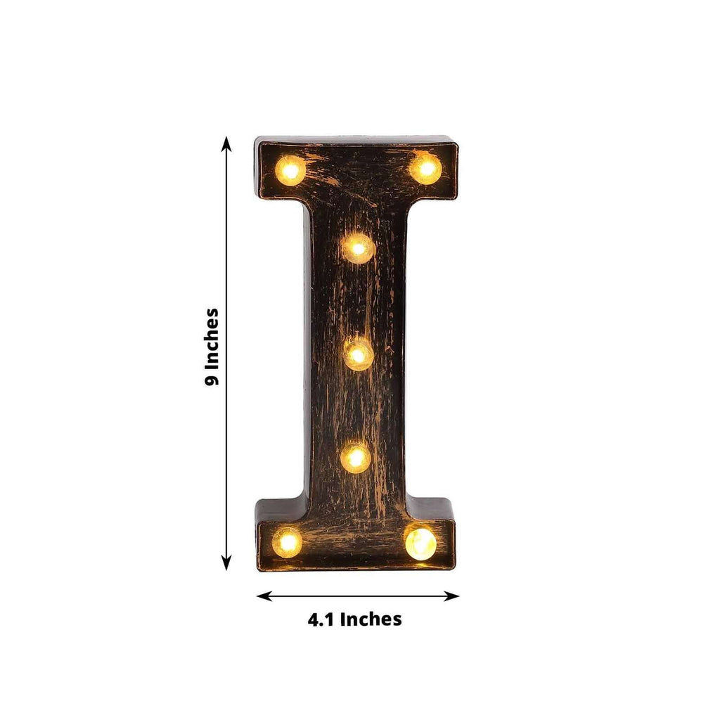 LED Marquee Letter "I" Industrial Style Antique Black - Light - Up Alphabet Sign for Weddings & Displays 9" - Bell Racket Store