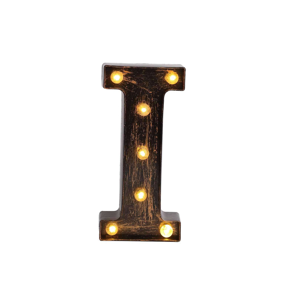 LED Marquee Letter "I" Industrial Style Antique Black - Light - Up Alphabet Sign for Weddings & Displays 9" - Bell Racket Store