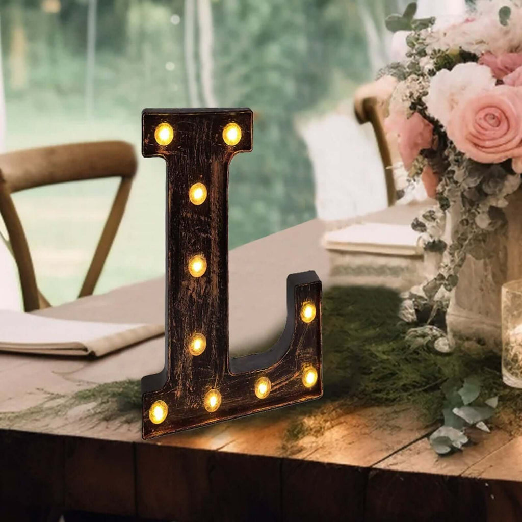 LED Marquee Letter "L" Industrial Style Antique Black - Light - Up Alphabet Sign for Weddings & Displays 9" - Bell Racket Store
