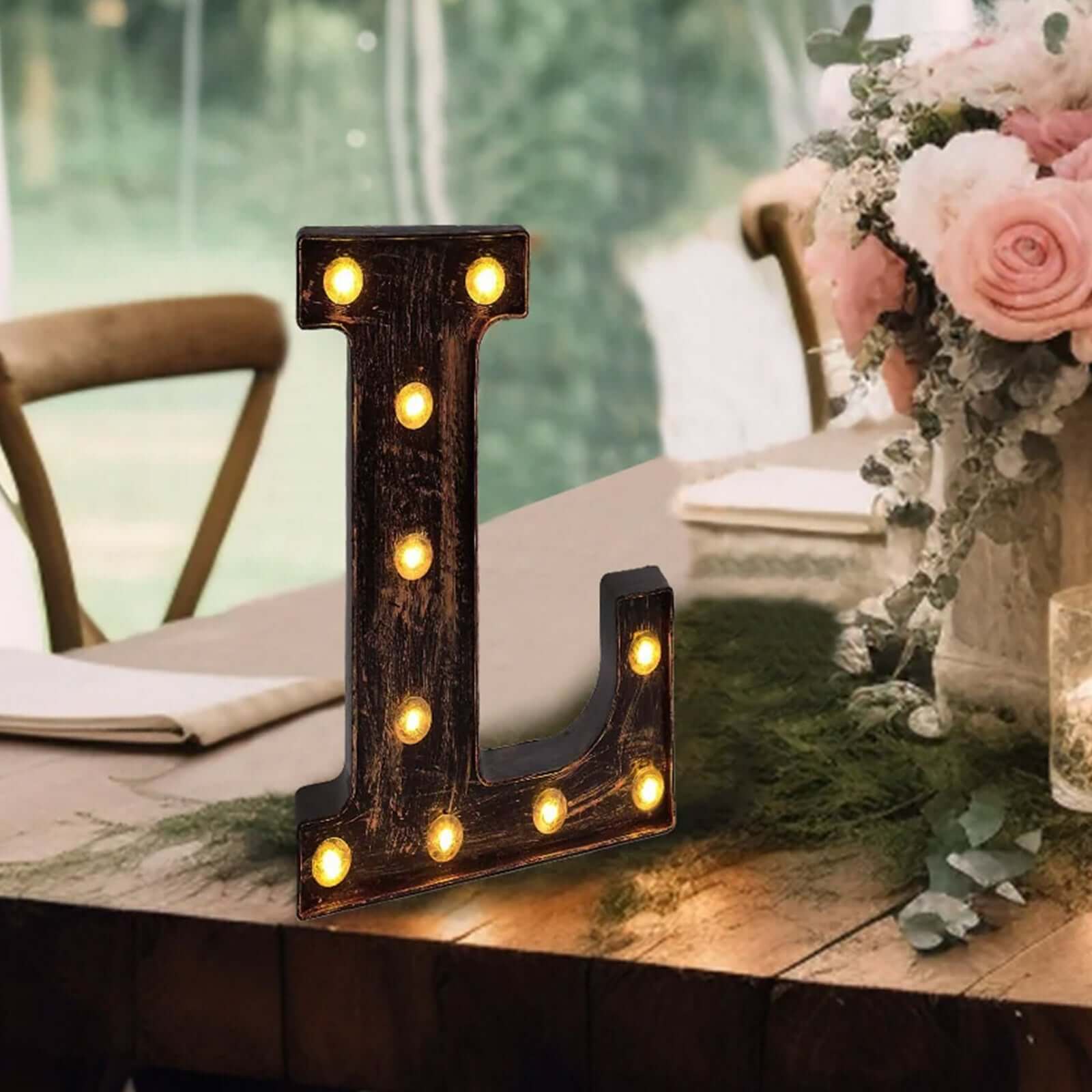 LED Marquee Letter "L" Industrial Style Antique Black - Light - Up Alphabet Sign for Weddings & Displays 9" - Bell Racket Store