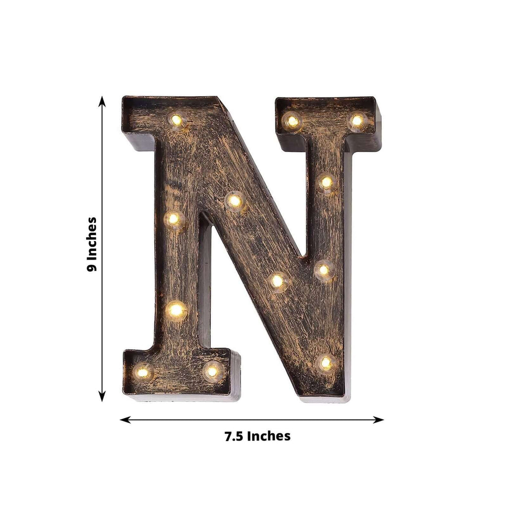 LED Marquee Letter "N" Industrial Style Antique Black - Light - Up Alphabet Sign for Weddings & Displays 9" - Bell Racket Store