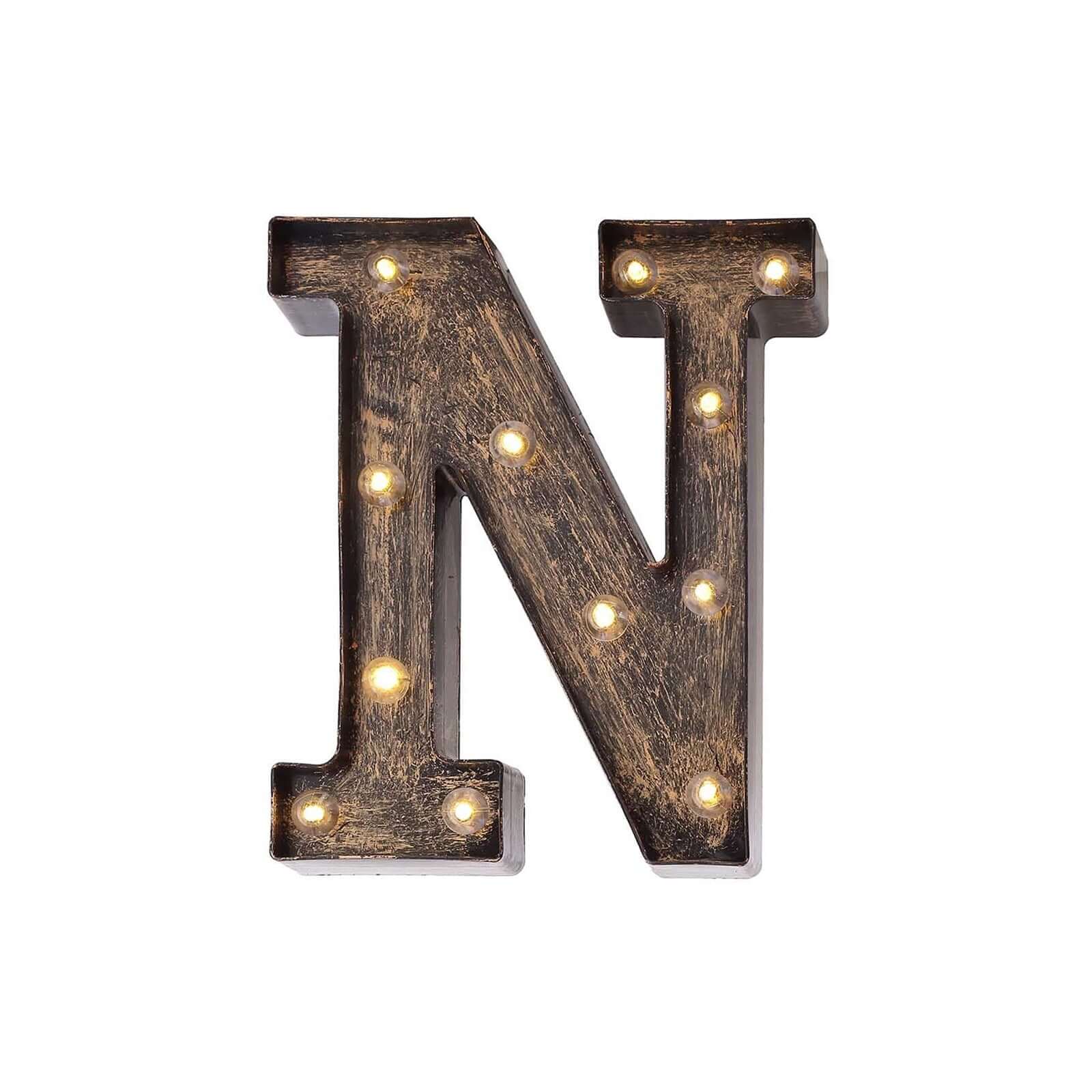 LED Marquee Letter "N" Industrial Style Antique Black - Light - Up Alphabet Sign for Weddings & Displays 9" - Bell Racket Store