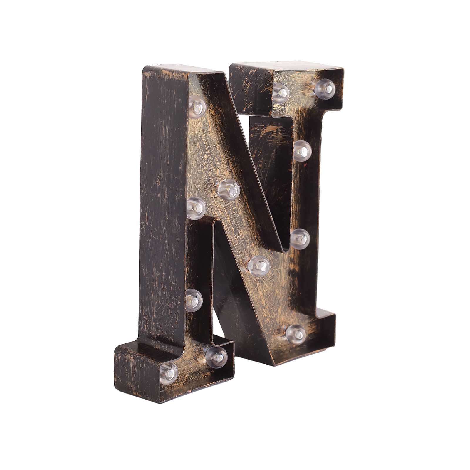 LED Marquee Letter "N" Industrial Style Antique Black - Light - Up Alphabet Sign for Weddings & Displays 9" - Bell Racket Store