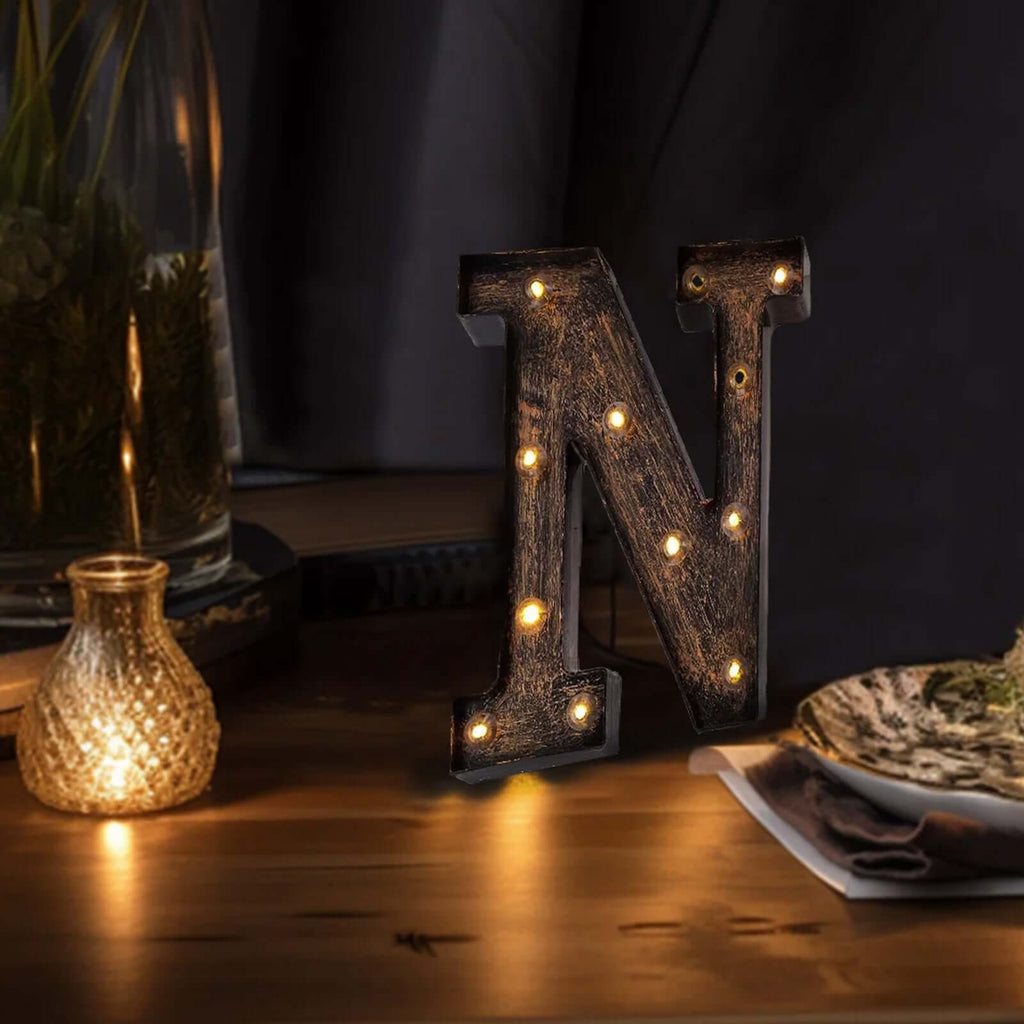 LED Marquee Letter "N" Industrial Style Antique Black - Light - Up Alphabet Sign for Weddings & Displays 9" - Bell Racket Store