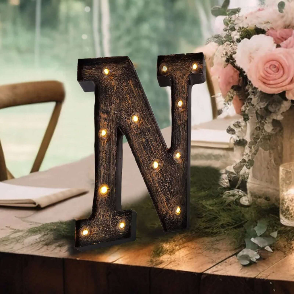 LED Marquee Letter "N" Industrial Style Antique Black - Light - Up Alphabet Sign for Weddings & Displays 9" - Bell Racket Store