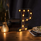 LED Marquee Letter "P" Industrial Style Antique Black - Light - Up Alphabet Sign for Weddings & Displays 9" - Bell Racket Store