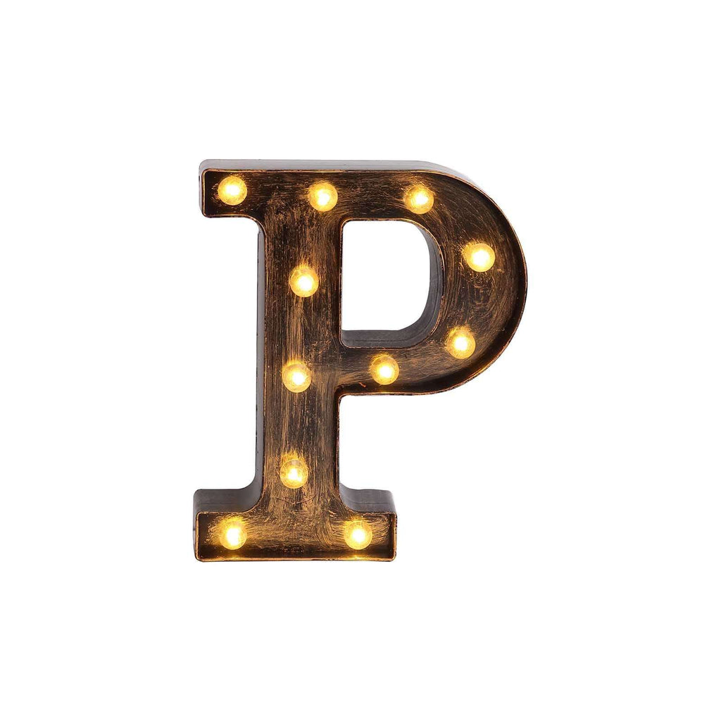 LED Marquee Letter "P" Industrial Style Antique Black - Light - Up Alphabet Sign for Weddings & Displays 9" - Bell Racket Store