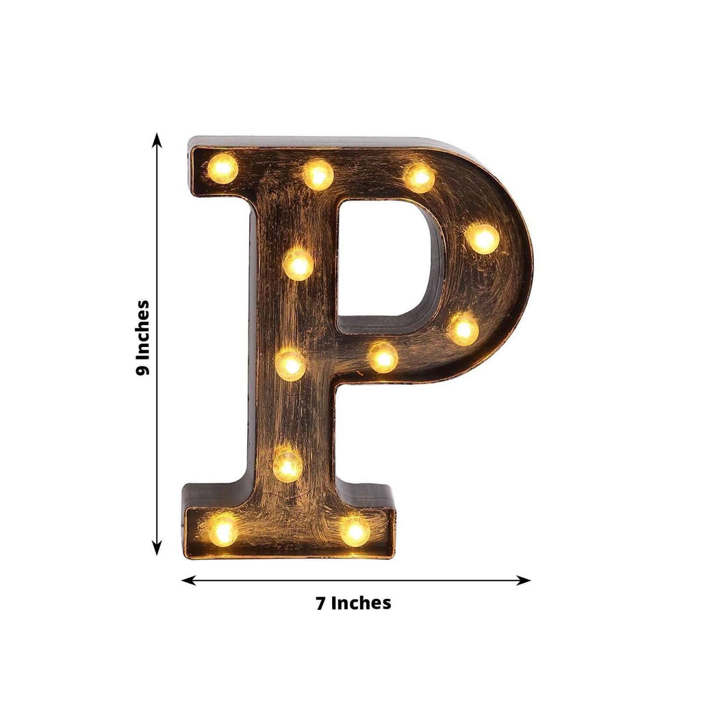 LED Marquee Letter "P" Industrial Style Antique Black - Light - Up Alphabet Sign for Weddings & Displays 9" - Bell Racket Store