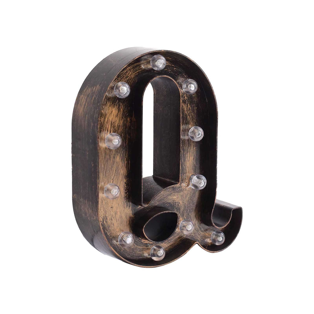 LED Marquee Letter "Q" Industrial Style Antique Black - Light - Up Alphabet Sign for Weddings & Displays 9" - Bell Racket Store