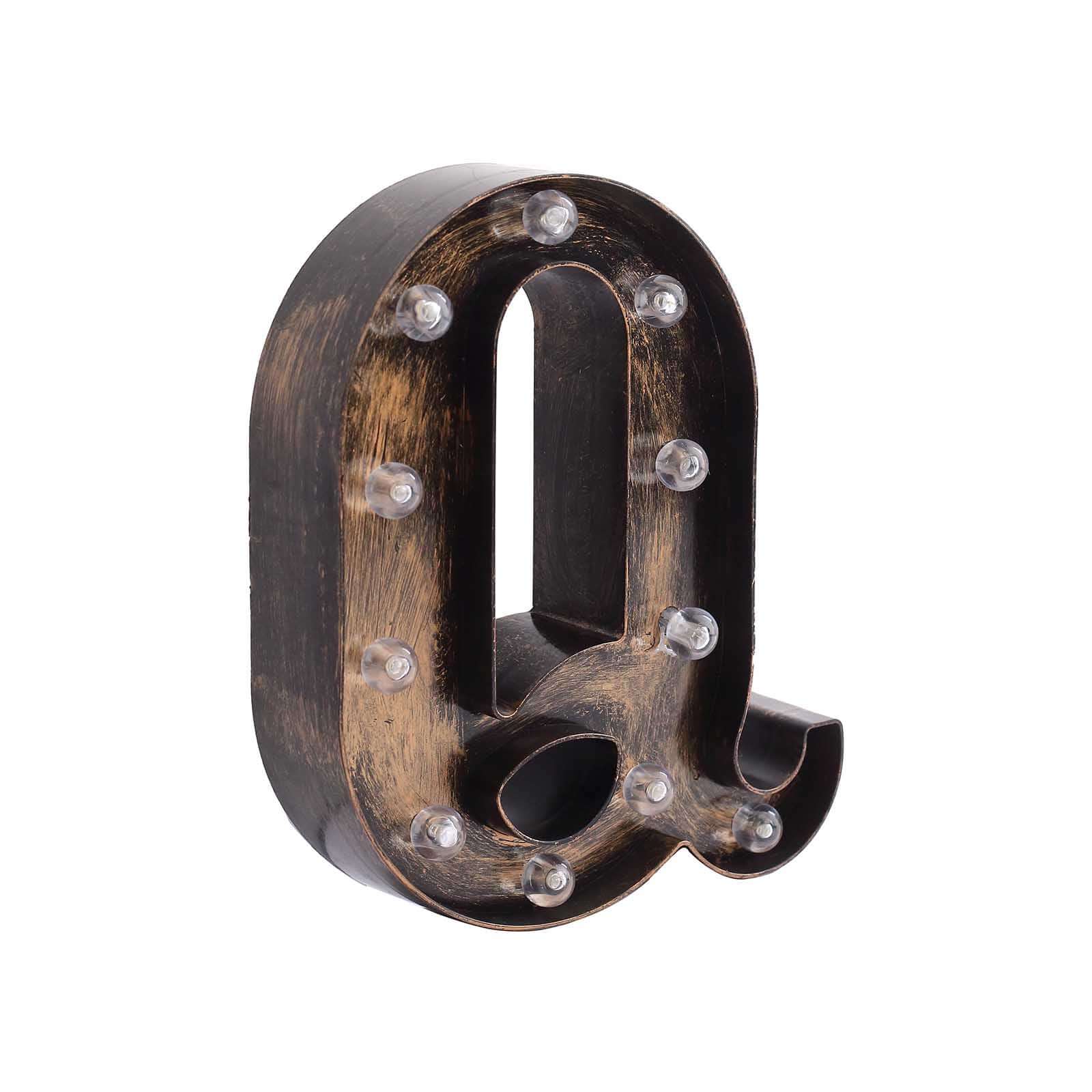 LED Marquee Letter "Q" Industrial Style Antique Black - Light - Up Alphabet Sign for Weddings & Displays 9" - Bell Racket Store