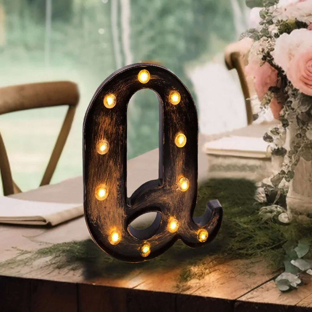 LED Marquee Letter "Q" Industrial Style Antique Black - Light - Up Alphabet Sign for Weddings & Displays 9" - Bell Racket Store