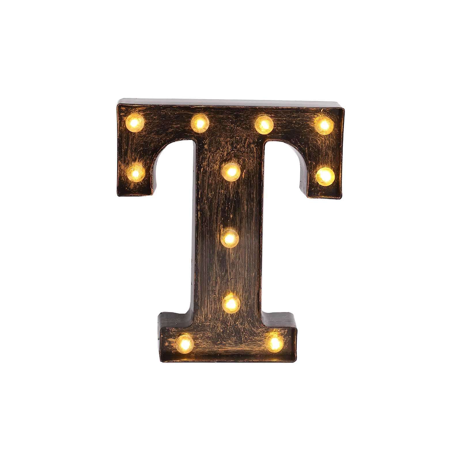 LED Marquee Letter "T" Industrial Style Antique Black - Light - Up Alphabet Sign for Weddings & Displays 9" - Bell Racket Store