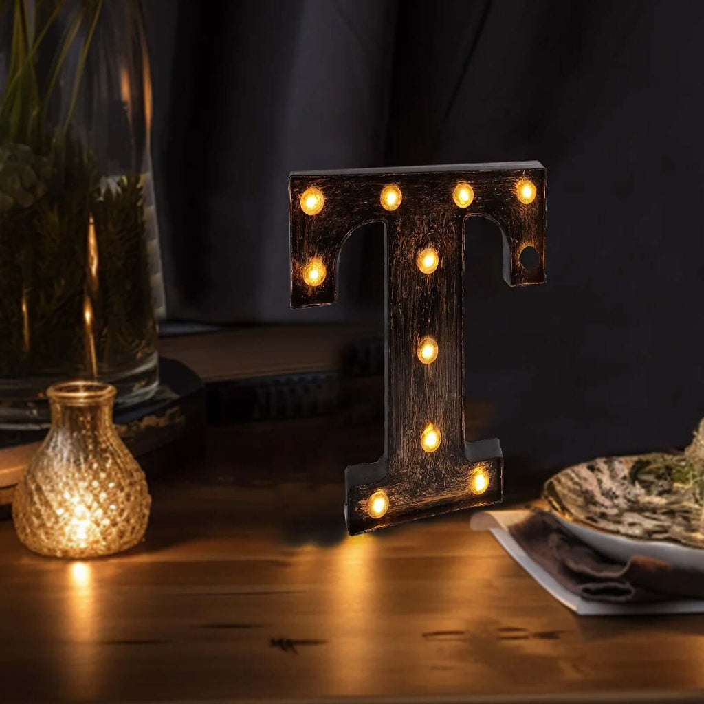 LED Marquee Letter "T" Industrial Style Antique Black - Light - Up Alphabet Sign for Weddings & Displays 9" - Bell Racket Store