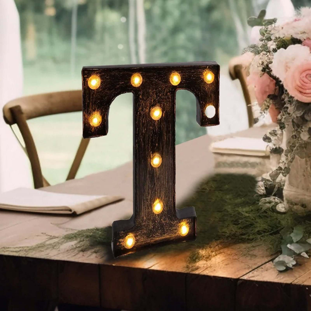 LED Marquee Letter "T" Industrial Style Antique Black - Light - Up Alphabet Sign for Weddings & Displays 9" - Bell Racket Store
