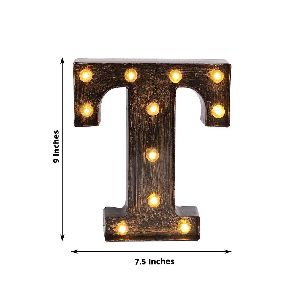LED Marquee Letter "T" Industrial Style Antique Black - Light - Up Alphabet Sign for Weddings & Displays 9" - Bell Racket Store