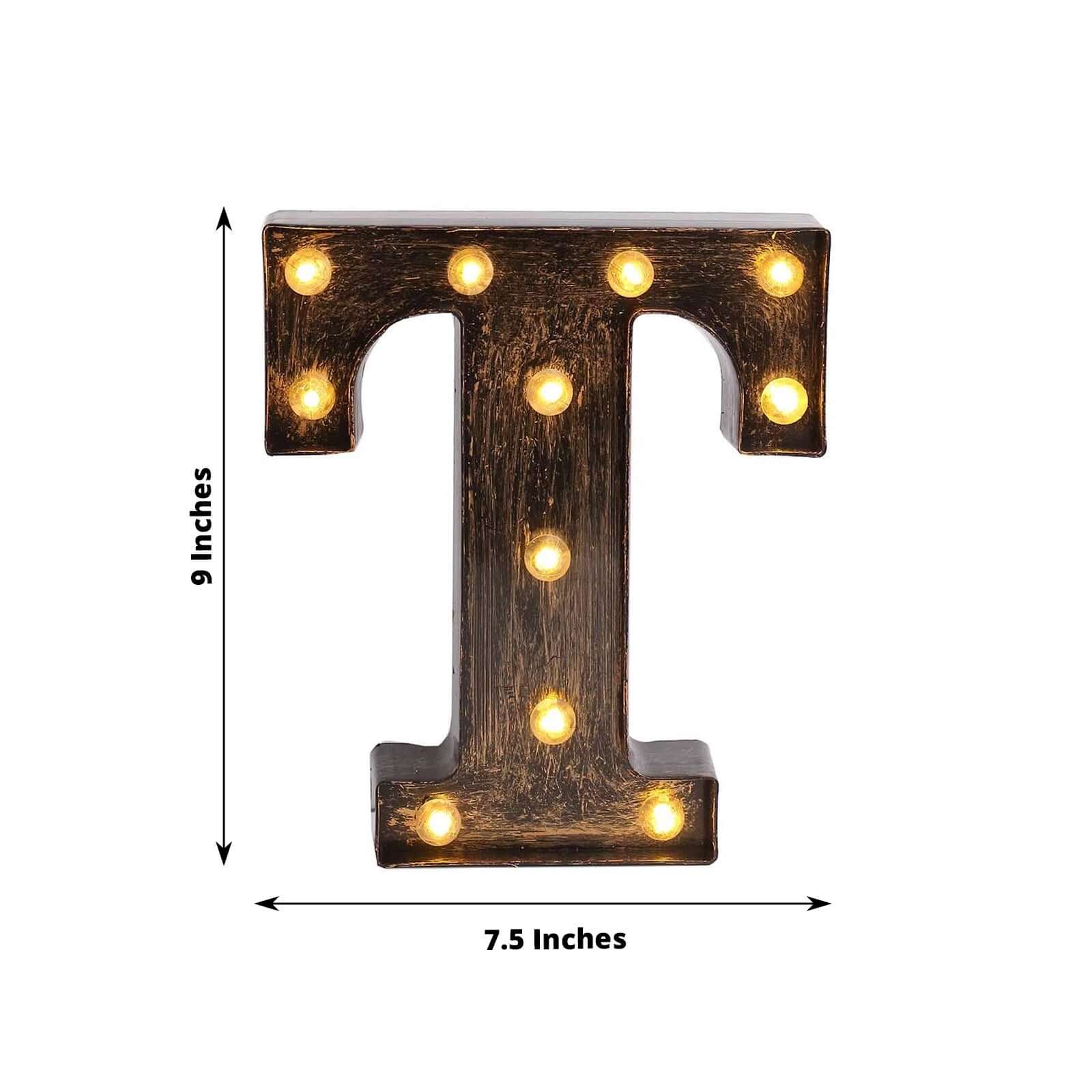 LED Marquee Letter "T" Industrial Style Antique Black - Light - Up Alphabet Sign for Weddings & Displays 9" - Bell Racket Store