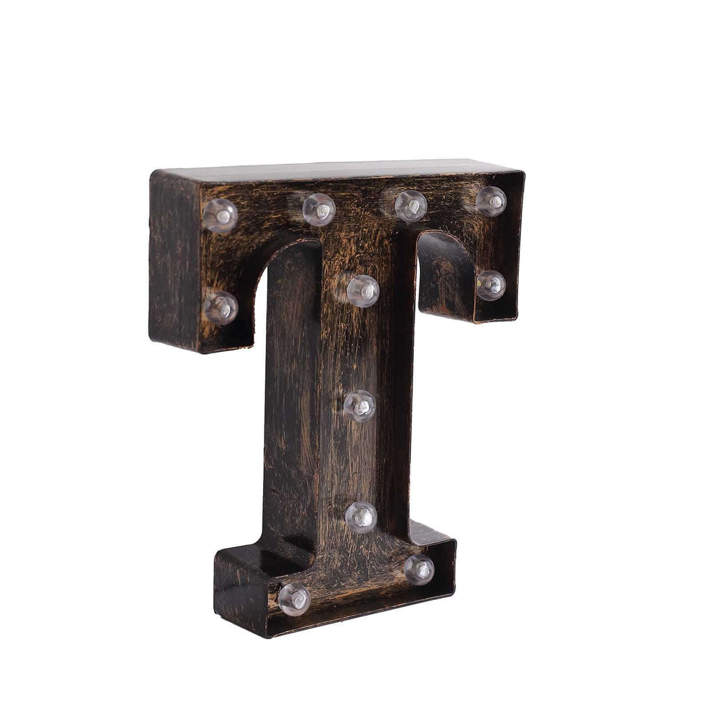 LED Marquee Letter "T" Industrial Style Antique Black - Light - Up Alphabet Sign for Weddings & Displays 9" - Bell Racket Store