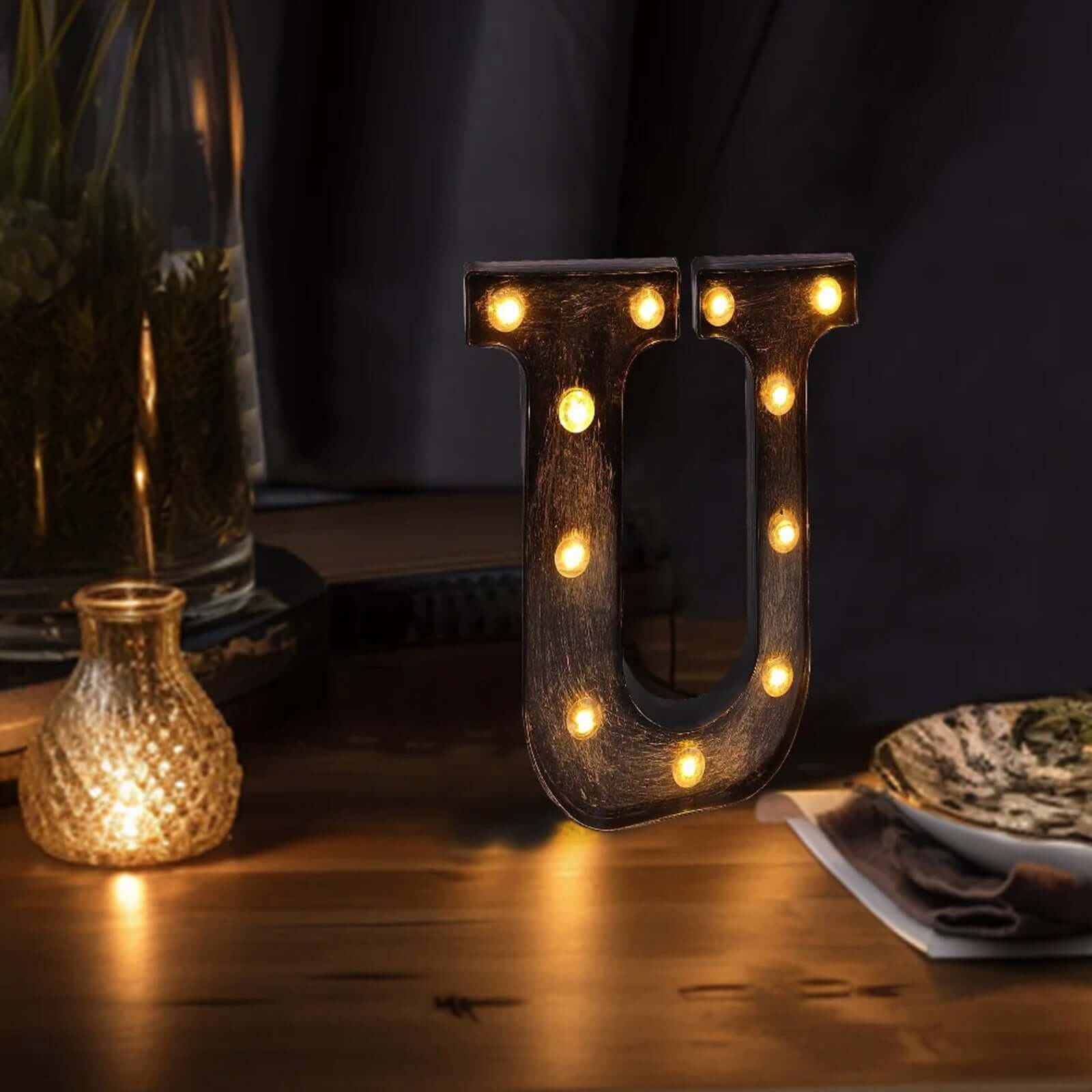 LED Marquee Letter "U" Industrial Style Antique Black - Light - Up Alphabet Sign for Weddings & Displays 9" - Bell Racket Store
