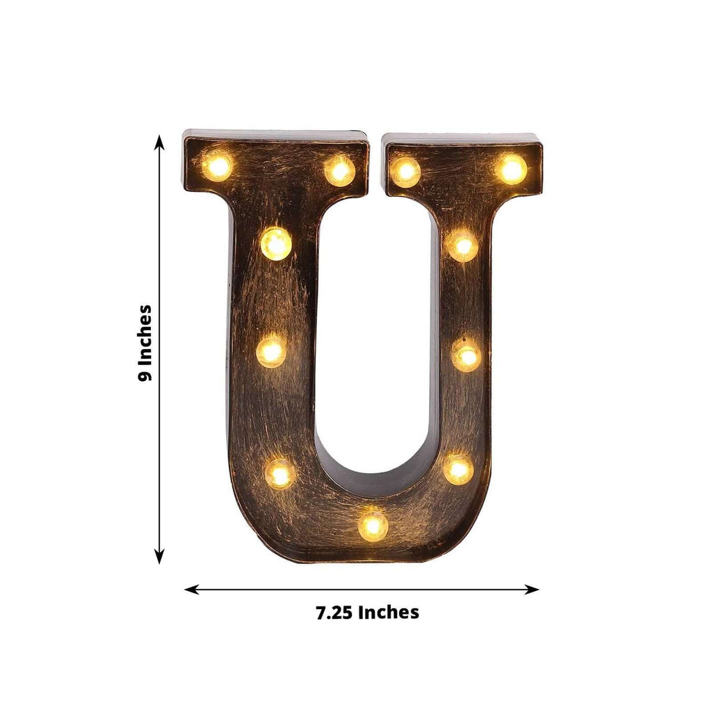LED Marquee Letter "U" Industrial Style Antique Black - Light - Up Alphabet Sign for Weddings & Displays 9" - Bell Racket Store