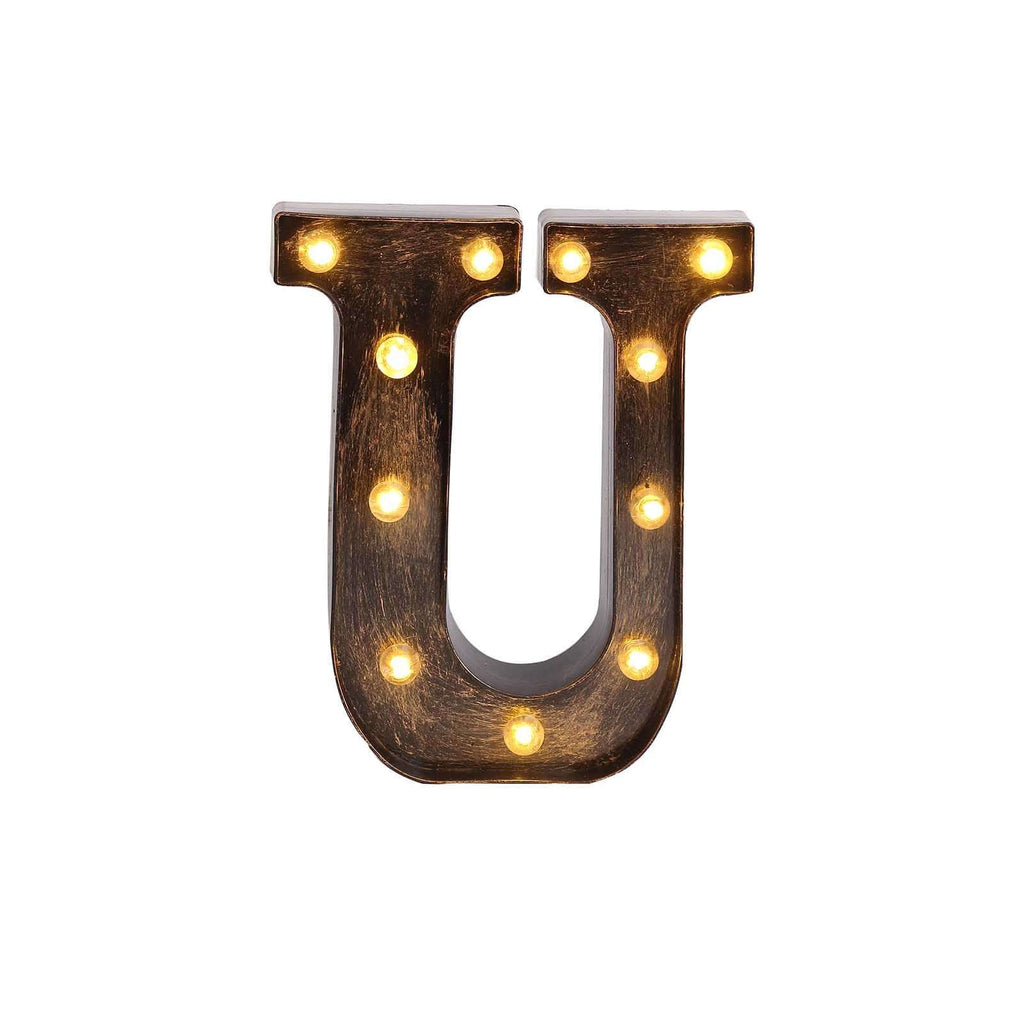 LED Marquee Letter "U" Industrial Style Antique Black - Light - Up Alphabet Sign for Weddings & Displays 9" - Bell Racket Store