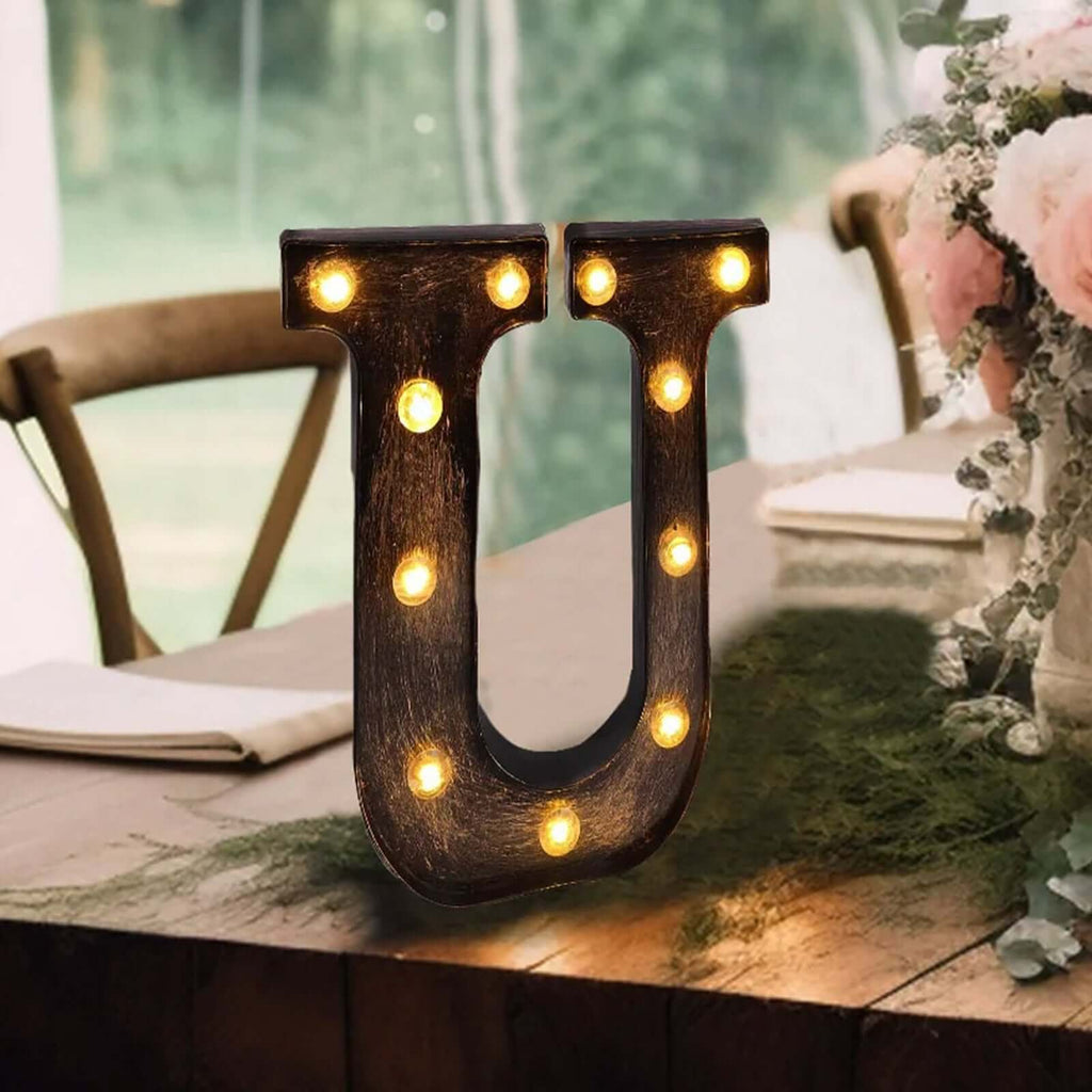 LED Marquee Letter "U" Industrial Style Antique Black - Light - Up Alphabet Sign for Weddings & Displays 9" - Bell Racket Store