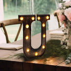 LED Marquee Letter "U" Industrial Style Antique Black - Light - Up Alphabet Sign for Weddings & Displays 9" - Bell Racket Store