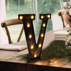 LED Marquee Letter "V" Industrial Style Antique Black - Light - Up Alphabet Sign for Weddings & Displays 9" - Bell Racket Store