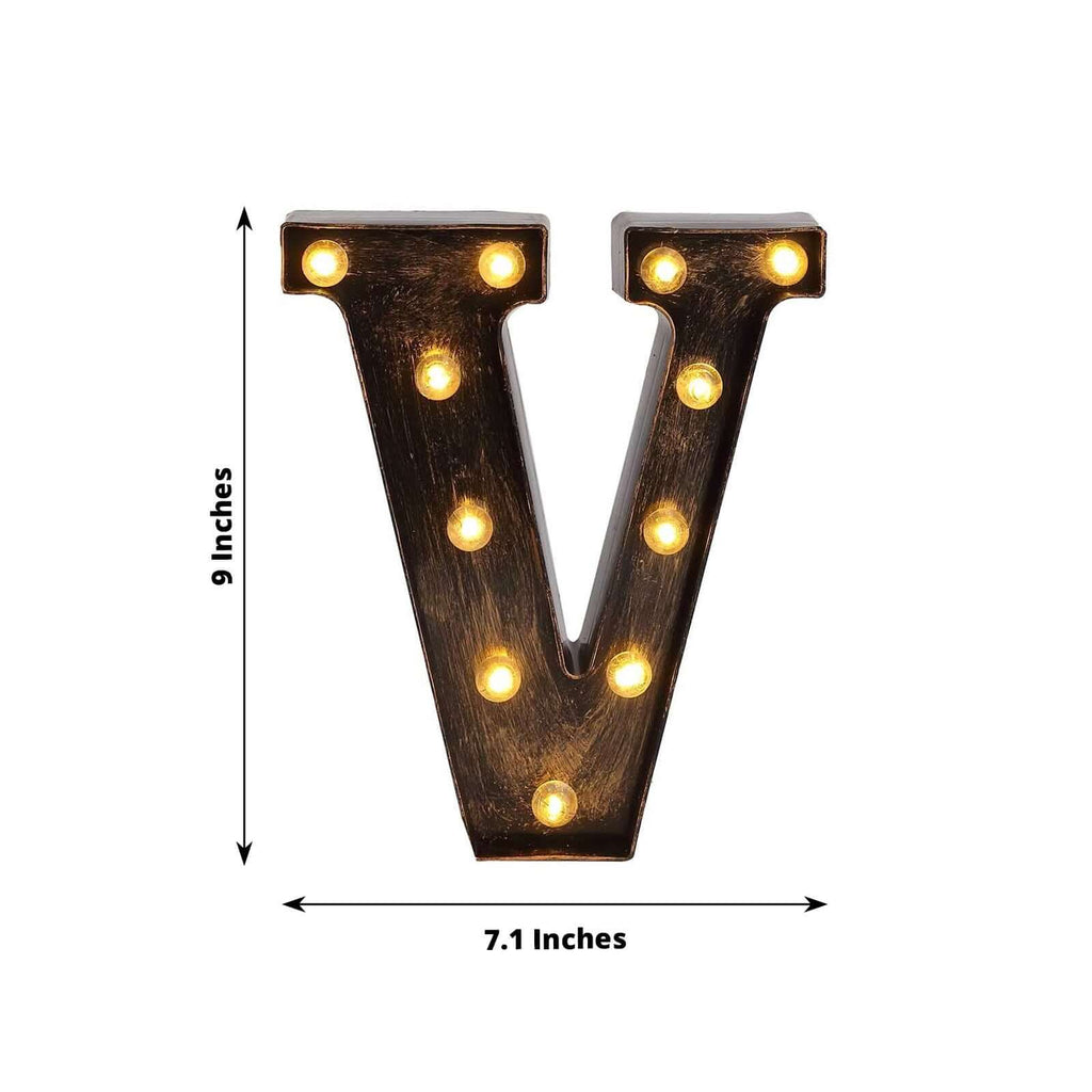 LED Marquee Letter "V" Industrial Style Antique Black - Light - Up Alphabet Sign for Weddings & Displays 9" - Bell Racket Store