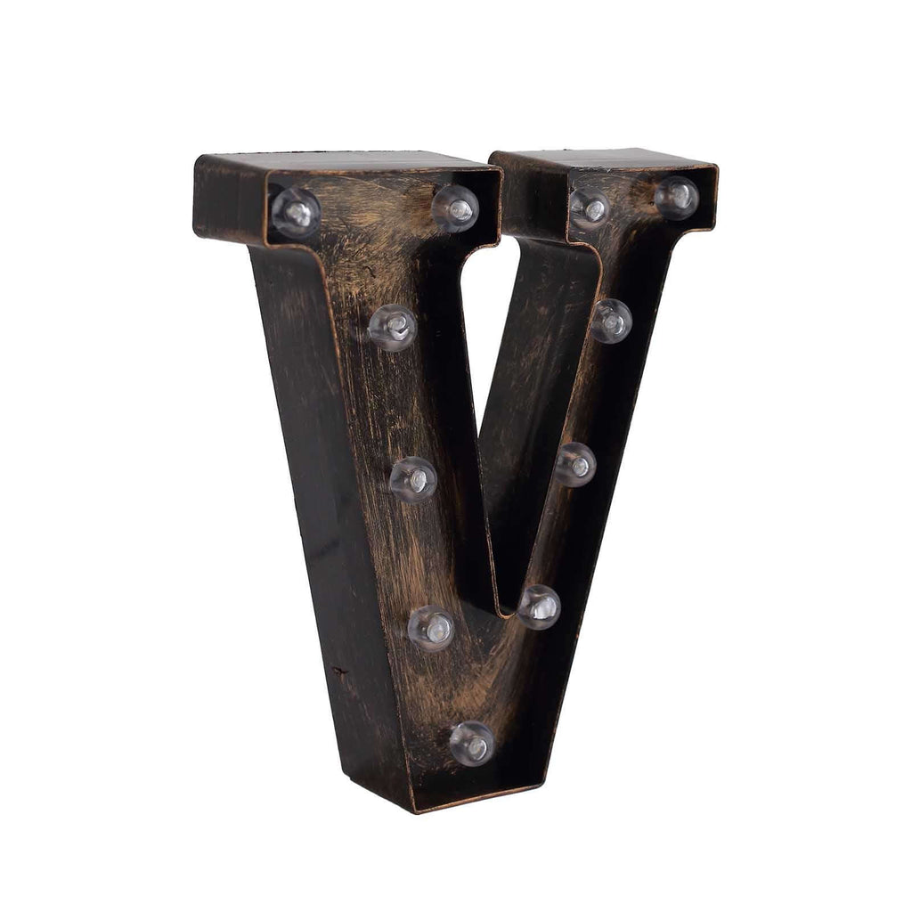 LED Marquee Letter "V" Industrial Style Antique Black - Light - Up Alphabet Sign for Weddings & Displays 9" - Bell Racket Store