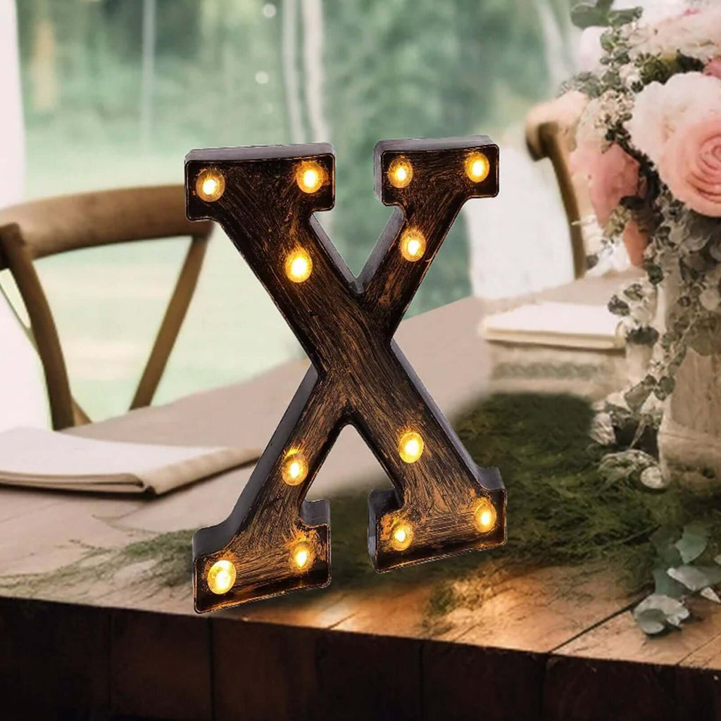 LED Marquee Letter "X" Industrial Style Antique Black - Light - Up Alphabet Sign for Weddings & Displays 9" - Bell Racket Store
