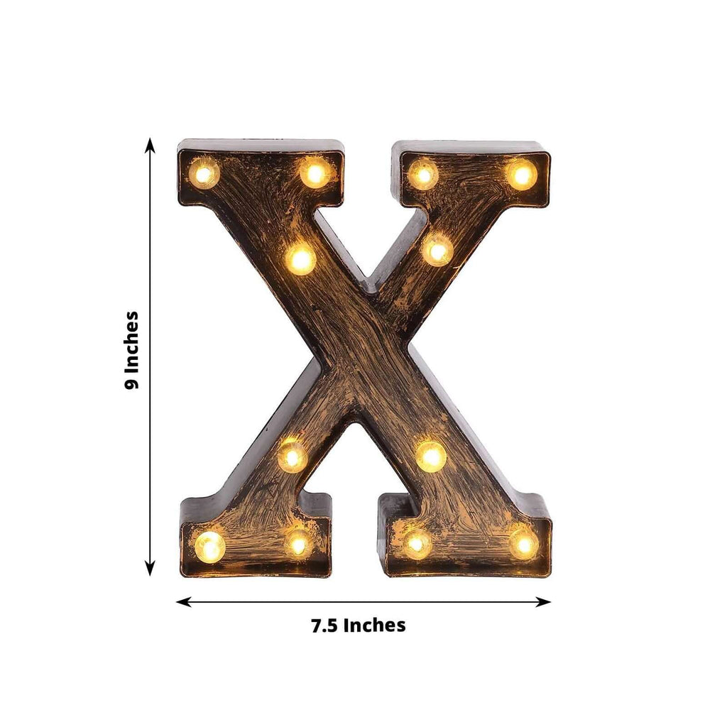 LED Marquee Letter "X" Industrial Style Antique Black - Light - Up Alphabet Sign for Weddings & Displays 9" - Bell Racket Store