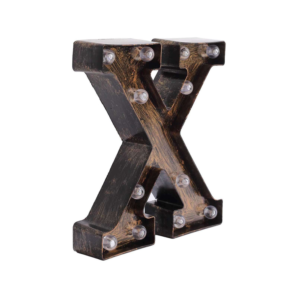 LED Marquee Letter "X" Industrial Style Antique Black - Light - Up Alphabet Sign for Weddings & Displays 9" - Bell Racket Store
