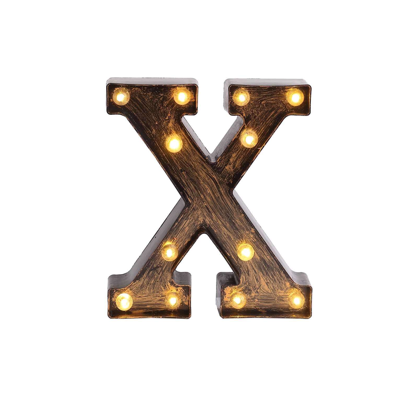 LED Marquee Letter "X" Industrial Style Antique Black - Light - Up Alphabet Sign for Weddings & Displays 9" - Bell Racket Store