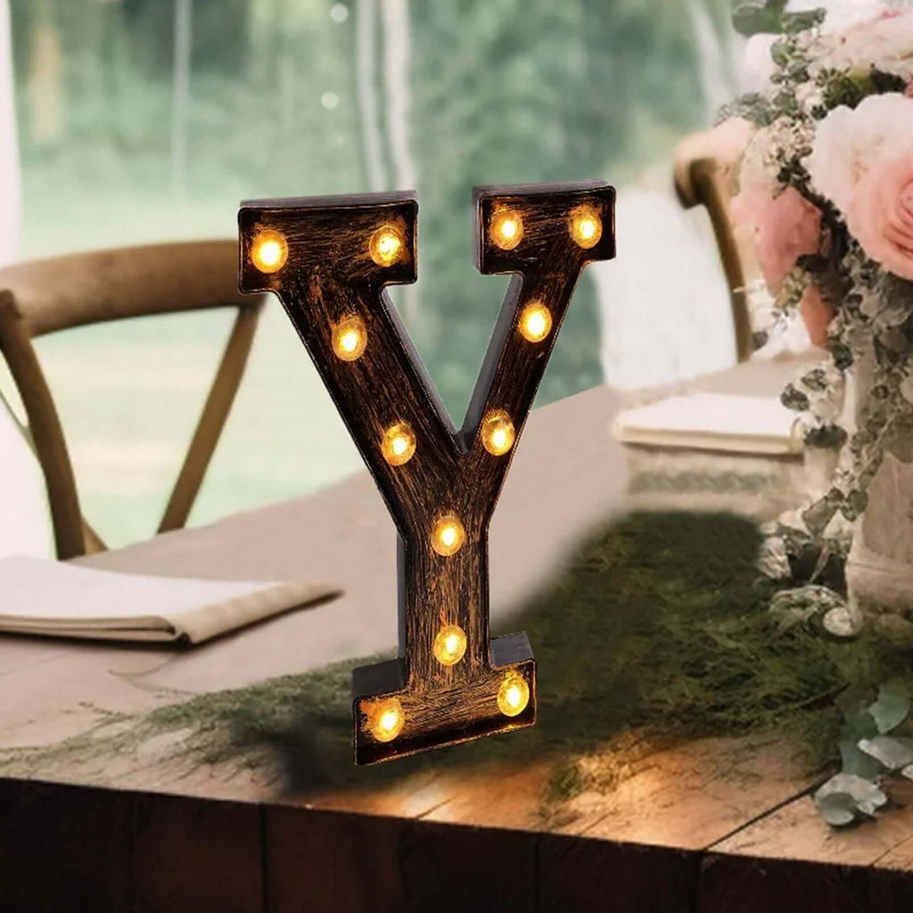 LED Marquee Letter "Y" Industrial Style Antique Black - Light - Up Alphabet Sign for Weddings & Displays 9" - Bell Racket Store