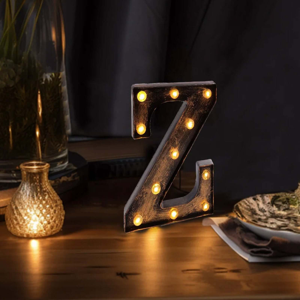 LED Marquee Letter "Z" Industrial Style Antique Black - Light - Up Alphabet Sign for Weddings & Displays 9" - Bell Racket Store