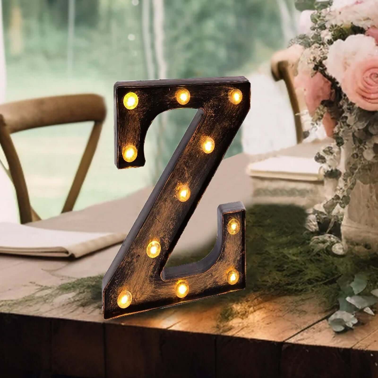 LED Marquee Letter "Z" Industrial Style Antique Black - Light - Up Alphabet Sign for Weddings & Displays 9" - Bell Racket Store