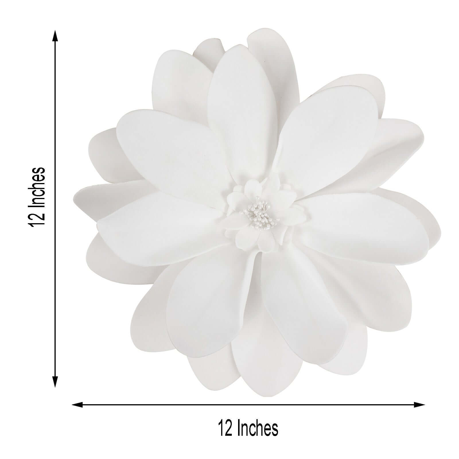 4 Pack 12" White Life-Like Soft Foam Craft Dahlia Flower Heads