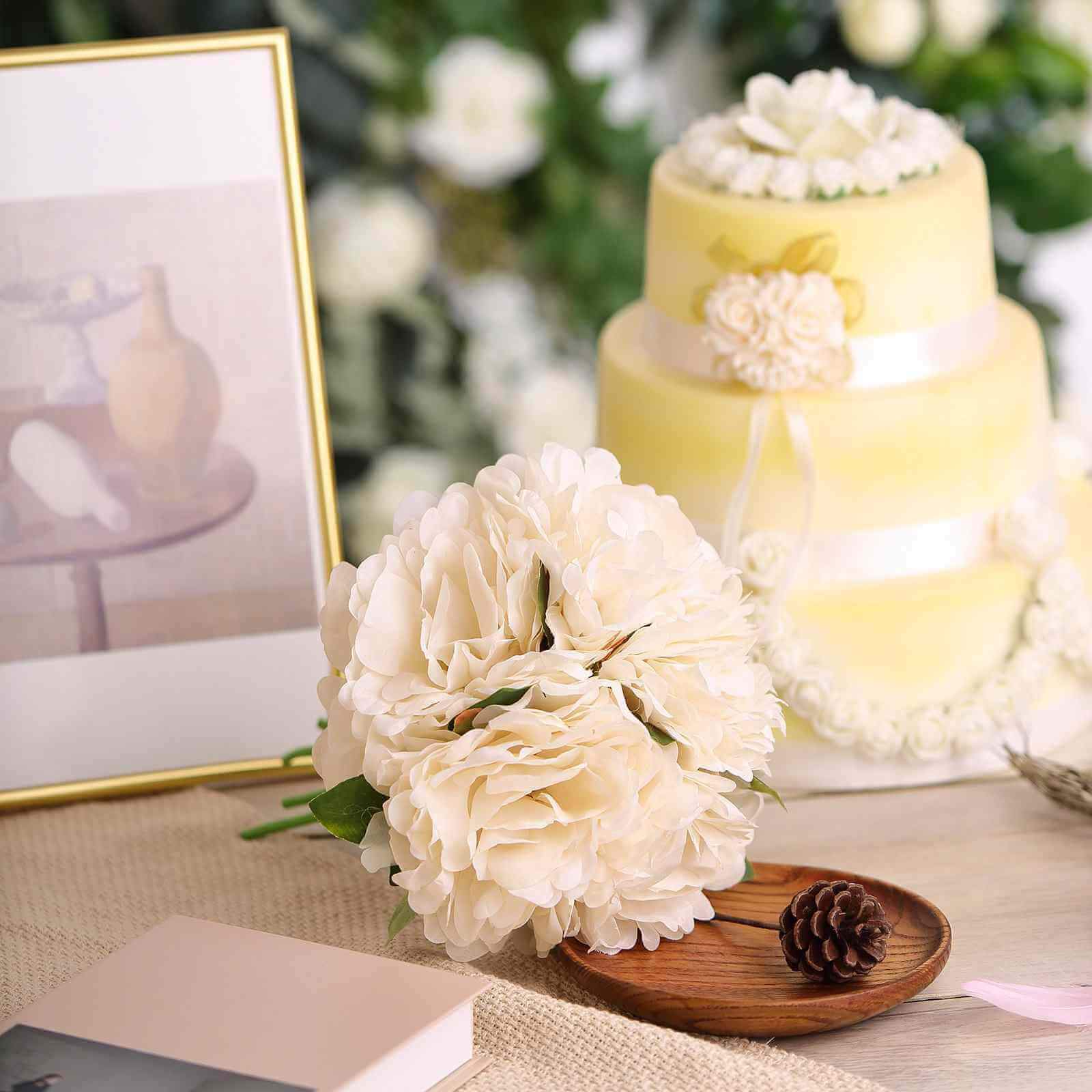 11" Blush Cream Real Touch Artificial Silk Peonies Flower Bouquet