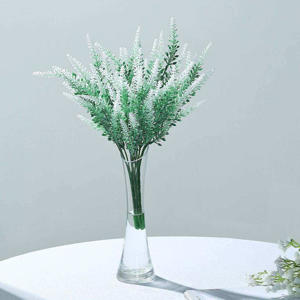 4 Bushes 14" Green White Artificial Lavender Flower Plant Stems Greenery