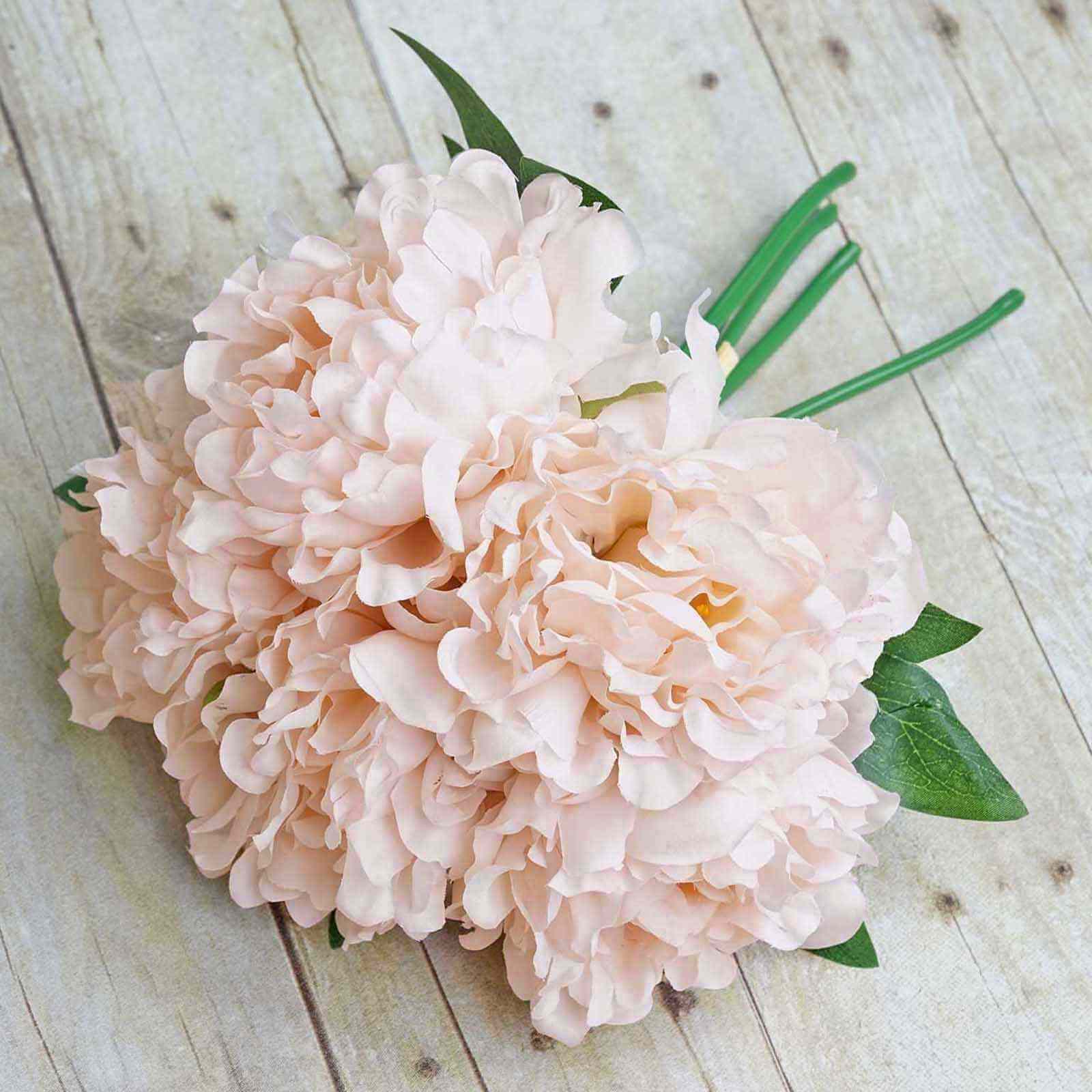 11" Blush Real Touch Artificial Silk Peonies Flower Bouquet