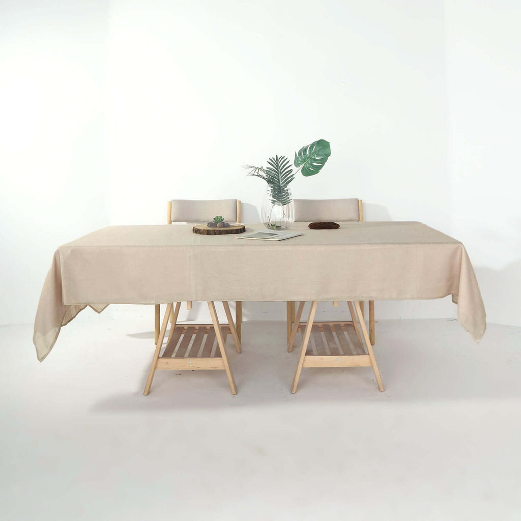 Faux Linen 60"x102" Rectangular Tablecloth Beige - Slubby Textured & Wrinkle Resistant Table Cover