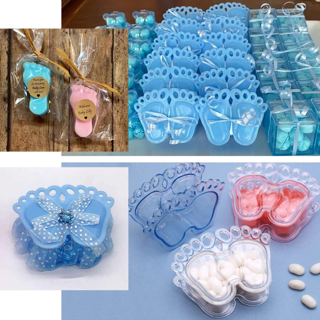 12-Pack Fillable Mini Candy Container in Baby Feet Style Light Blue - Unique Candy Treat Favor Boxes for Baby Shower 3.5"