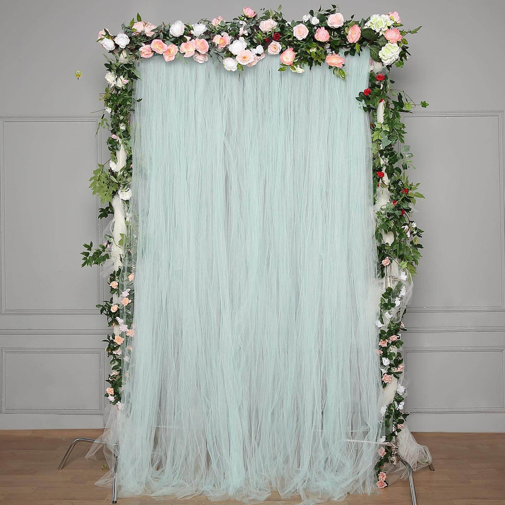 5ftx10ft Light Blue Dual Sided Sheer Tulle Event Curtain Drapes With Satin Header, Rod Ready Backdrop Event Panel