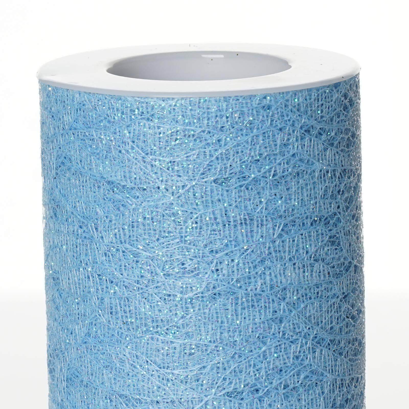 6"X10 Yards Serenity Blue Floral Lace Shimmer Glitter Tulle Fabric Bolt