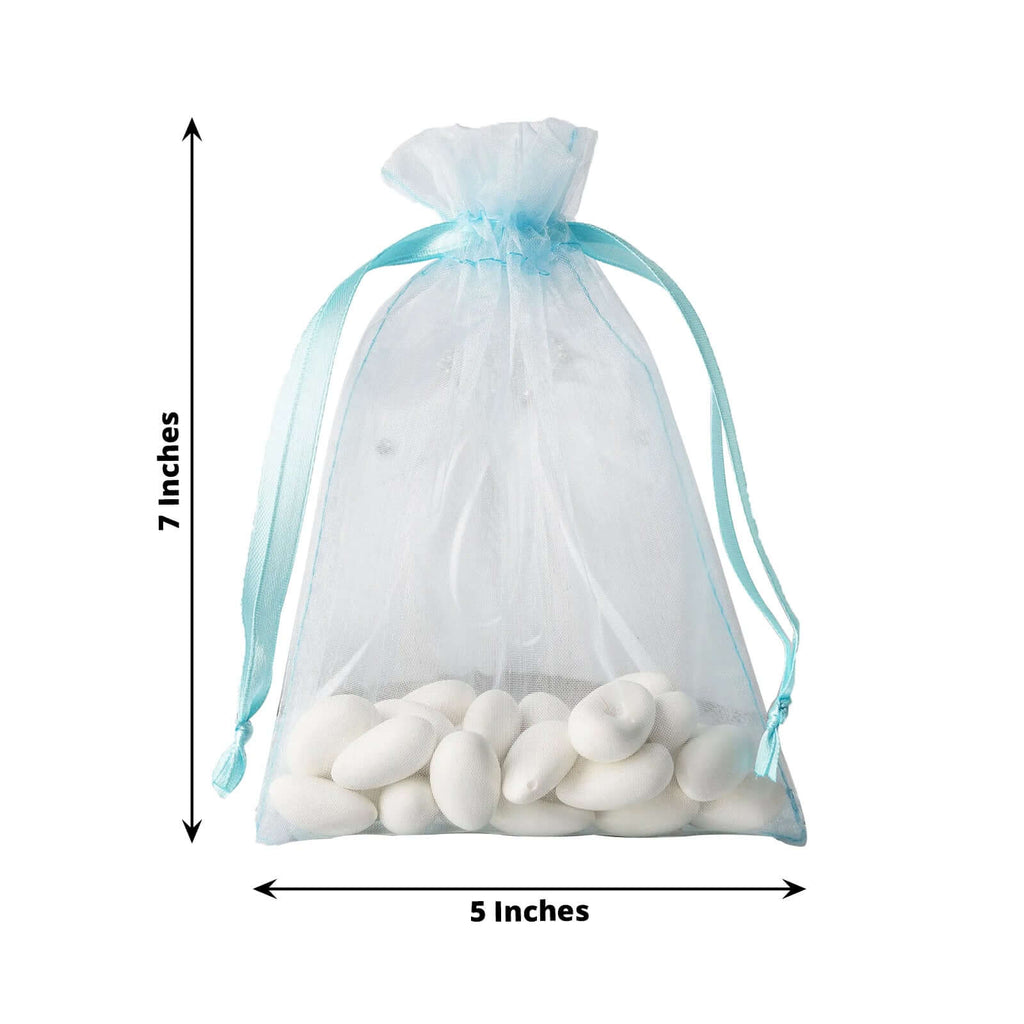 10 Pack 5"x7" Light Blue Organza Drawstring Wedding Party Favor Gift Bags