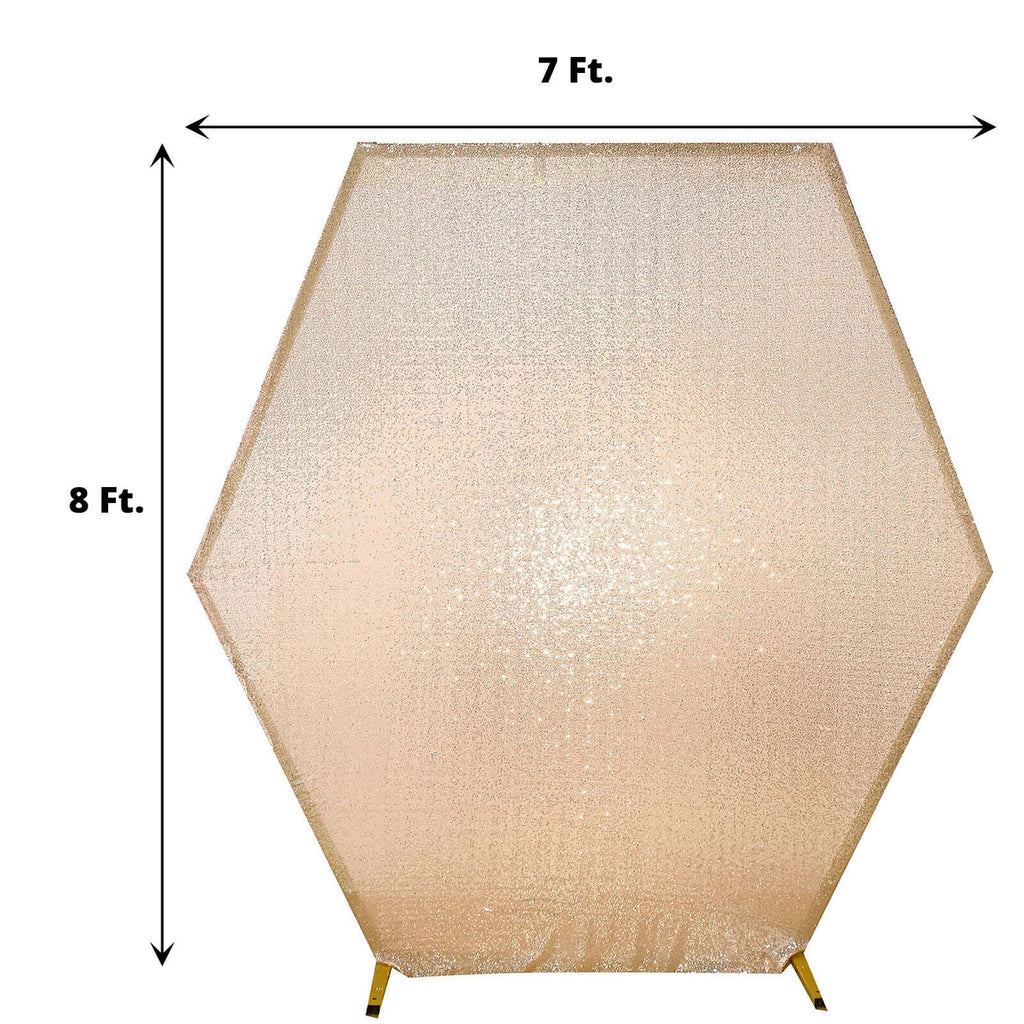 8ftx7ft Rose Gold Shiny Sequin Hexagon Backdrop Stand Cover, Shiny Sparkle 2-Sided Custom Fit Wedding Arch Cover